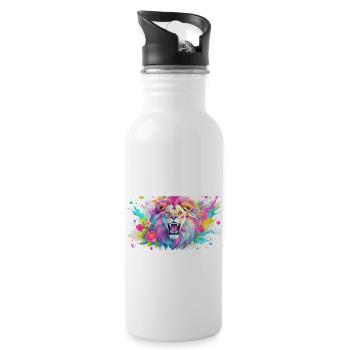 colorful lion - Water bottle with straw - white - Right