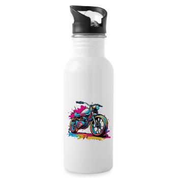 Vintage Motorcycle Retro Style - Graffiti - Water bottle with straw - white - Right