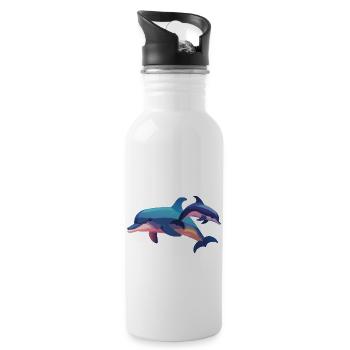 Two Dolphins, One Heart (Dreamy Animals) - Water bottle with straw - white - Right