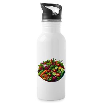 Gesund essen - Trinkflasche mit integriertem Trinkhalm - Weiß - Rechts