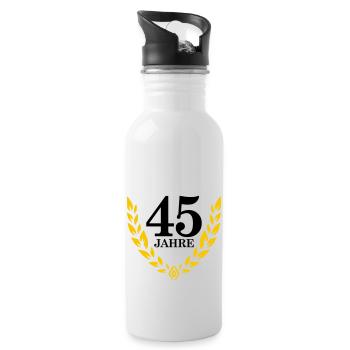 Jubiläum 45 Jahre Lorbeerkranz - Trinkflasche mit integriertem Trinkhalm - Weiß - Rechts
