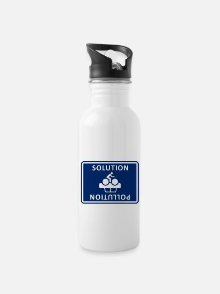Solution Pollution - Water bottle with straw - white