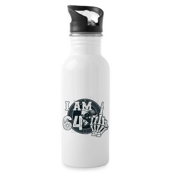 I'm 64 plus 1 middle finger Skull funny 65th - Water bottle with straw - white - Right