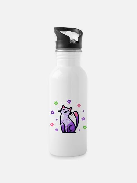 Happy Cat - Water bottle with straw - white