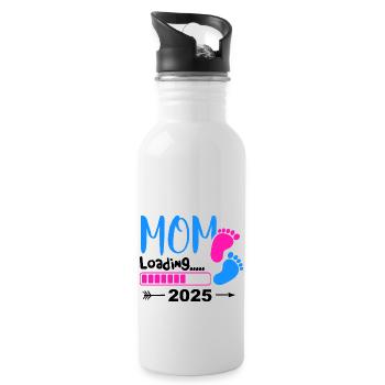 Mom 2025 loading, Ich werde 2025 Mutter - Trinkflasche mit integriertem Trinkhalm - Weiß - Rechts