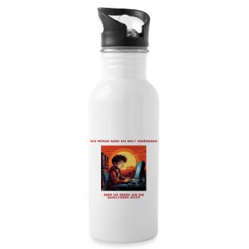 Ich würde gern die Welt verändern - Trinkflasche mit integriertem Trinkhalm - Weiß - Rechts