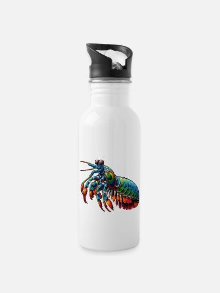 Fangschreckenkrebs - Trinkflasche mit integriertem Trinkhalm - Weiß