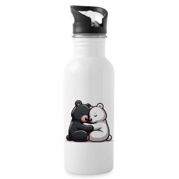 Two Bears In Love - Trinkflasche mit integriertem Trinkhalm - Weiß - Rechts