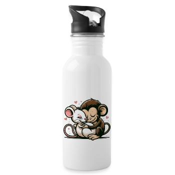 Câlin Singe Et Souris Amoureux - Gourde avec paille intégrée - blanc - Droite