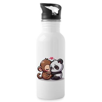 Cuddling Monkey And Panda In Love - Trinkflasche mit integriertem Trinkhalm - Weiß - Rechts
