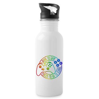 Gamer Game Play Online Computer Gaming Arcade Neon - Water bottle with straw - white - Right