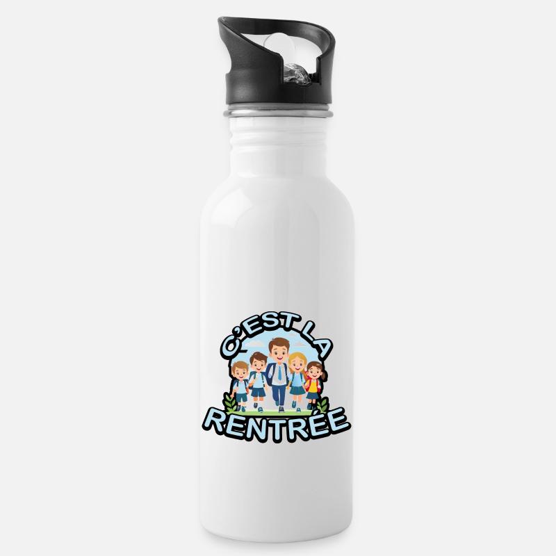 Zurück in die Schule - Trinkflasche mit integriertem Trinkhalm - Weiß