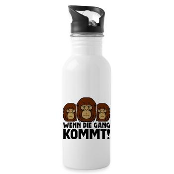 gorilla wenn die gang kommt - Trinkflasche mit integriertem Trinkhalm - Weiß - Rechts