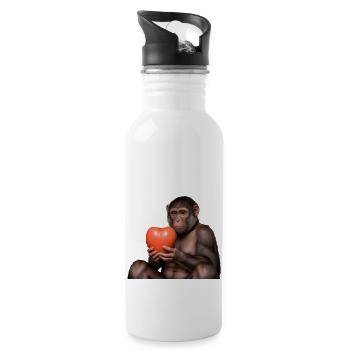 Affe mit einem Herz - Trinkflasche mit integriertem Trinkhalm - Weiß - Rechts