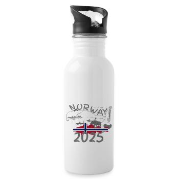 Norwegen 2025 Dorsch mit Bergen und Elch Angeln - Trinkflasche mit integriertem Trinkhalm - Weiß - Rechts