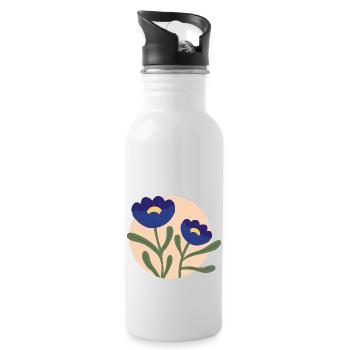 Blumen blau - Trinkflasche mit integriertem Trinkhalm - Weiß - Rechts