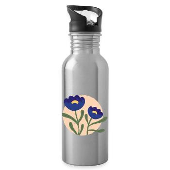 Blumen blau - Trinkflasche mit integriertem Trinkhalm - Lightsilver - Rechts