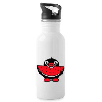 Pinguin isst Melone Obst lecker Hunger beißen Cool - Trinkflasche mit integriertem Trinkhalm - Weiß - Rechts