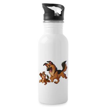Deutscher Schäferhund Mutter mit Kind beim Herumtollen - Trinkflasche mit integriertem Trinkhalm - Weiß - Rechts