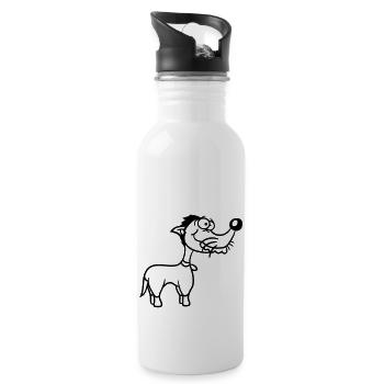 Dog Stands Stupid Guy Funny Stupid Crazy Funny - Water bottle with straw - white - Right
