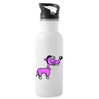 Dog Stands Stupid Guy Funny Stupid Crazy Funny - Water bottle with straw - white - Right