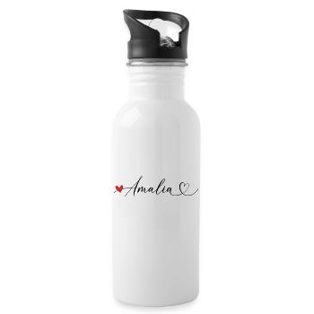 Amalia Name Vorname Kalligrafieherz - Trinkflasche mit integriertem Trinkhalm - Weiß - Rechts