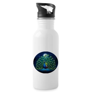 Peacock at full moon - Water bottle with straw - white - Right