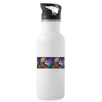 Purple Gold Nostalgic Unicorn Illustration - Water bottle with straw - white - Right