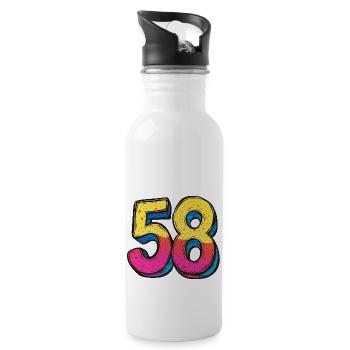 58 Zahl Bunt - Trinkflasche mit integriertem Trinkhalm - Weiß - Rechts