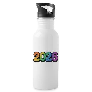 Neon Glitter Year 2026 - Water bottle with straw - white - Right