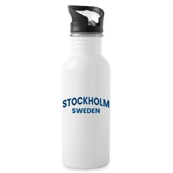 Stockholm Sweden Neon Outline - Water bottle with straw - white - Right