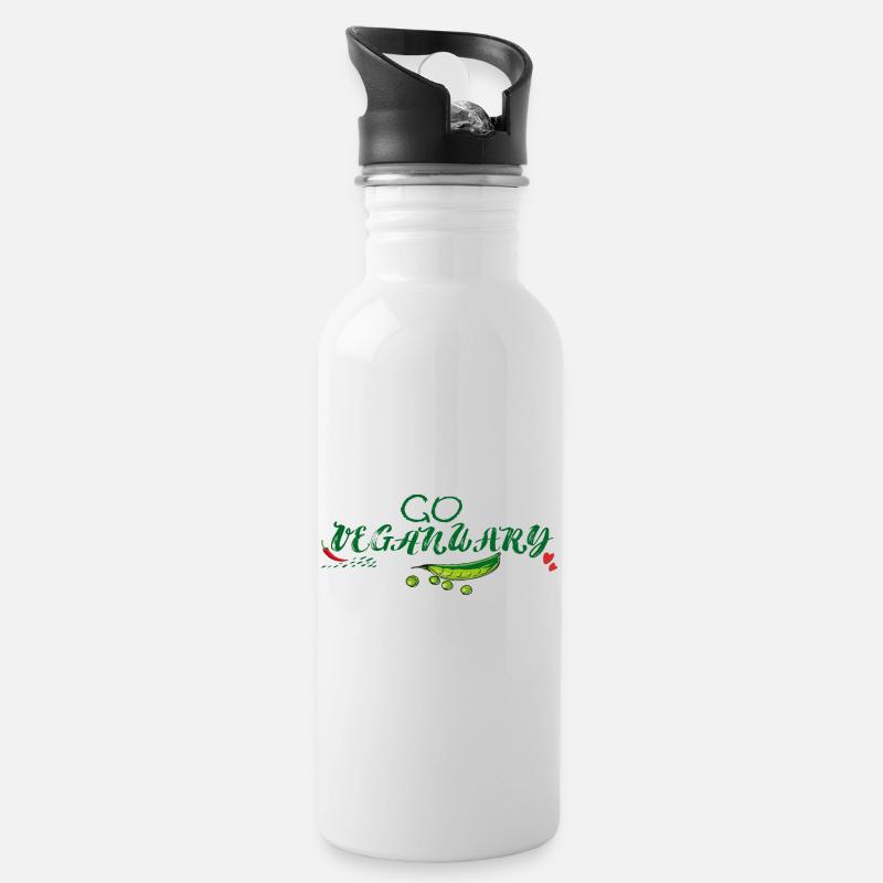 Go Vegan Januar - Trinkflasche mit integriertem Trinkhalm - Weiß