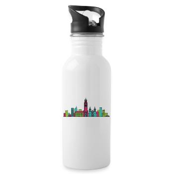 Charleroi City Skyline Glockentürm: Moderne Linienzeichnung - Trinkflasche mit integriertem Trinkhalm - Weiß - Rechts