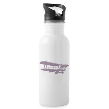 Biplane Pilot Retro Minimalist - Water bottle with straw - white - Right
