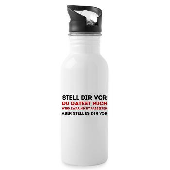 Roter Provokationsspruch Shirt - Trinkflasche mit integriertem Trinkhalm - Weiß - Rechts