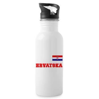 Kroatien Trikot Look – HRVATSKA mit Fahne Flagge - Trinkflasche mit integriertem Trinkhalm - Weiß - Rechts
