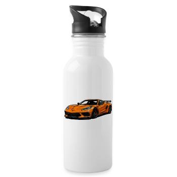 Orangener Sportwagen Illustration - Trinkflasche mit integriertem Trinkhalm - Weiß - Rechts
