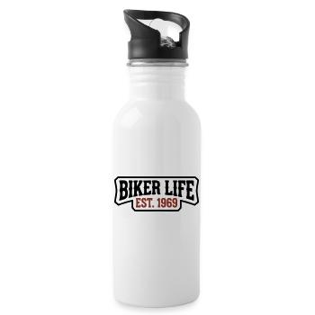 Biker Life lettering logo - Water bottle with straw - white - Right