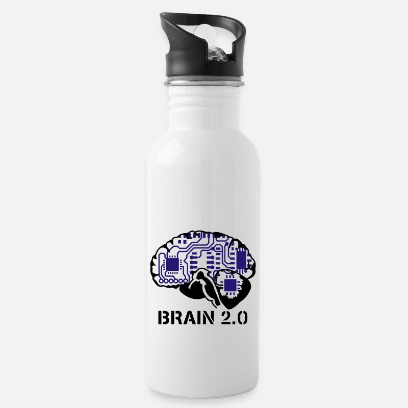 brain 2.0 - Trinkflasche mit integriertem Trinkhalm - Weiß