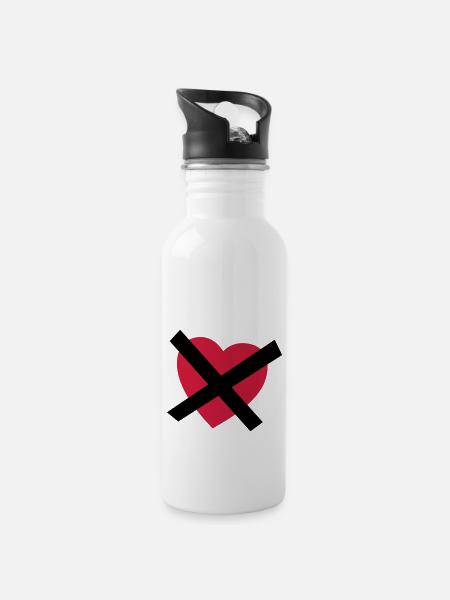 Crossed our Heart - No Love - No Heart - Gourde avec paille intégrée - blanc