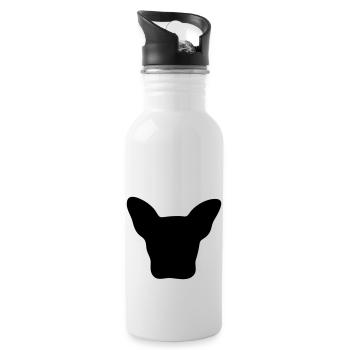 Französischer Bulldogge Kopf - Trinkflasche mit integriertem Trinkhalm - Weiß - Rechts