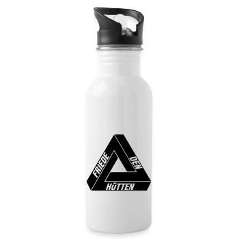 Friede den Hütten - Trinkflasche mit integriertem Trinkhalm - Weiß - Rechts