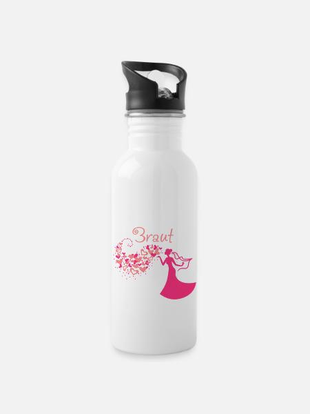Herzwolken Braut Text - Trinkflasche mit integriertem Trinkhalm - Weiß