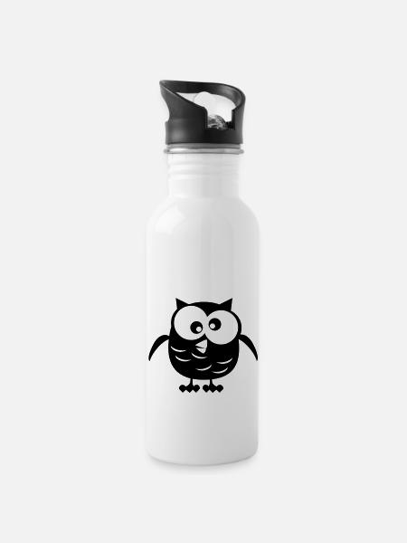 Owl - Water bottle with straw - white