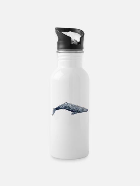 Gray whale - Gray whale - Baleine grise - Water bottle with straw - white