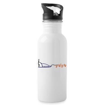 Schlittenhunde - Trinkflasche mit integriertem Trinkhalm - Weiß - Rechts