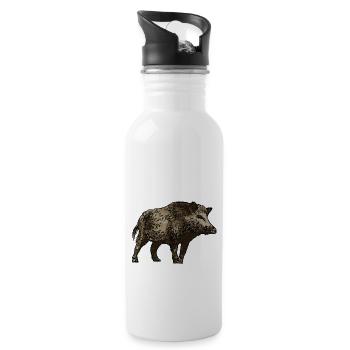 Wildschwein - Trinkflasche mit integriertem Trinkhalm - Weiß - Rechts