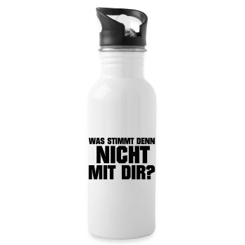 Was stimmt denn nicht mit dir Dumm Idiot Genervt - Trinkflasche mit integriertem Trinkhalm - Weiß - Rechts