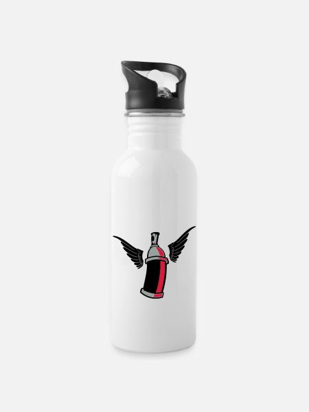 flying_graffiti_can_3c - Trinkflasche mit integriertem Trinkhalm - Weiß