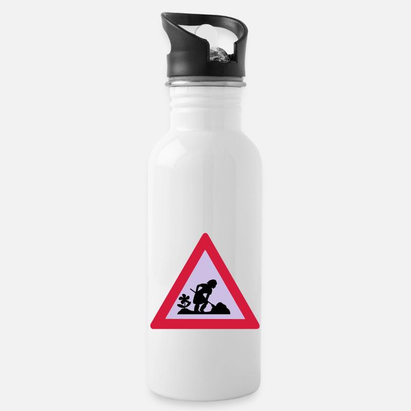 baustelle - Trinkflasche mit integriertem Trinkhalm - Weiß